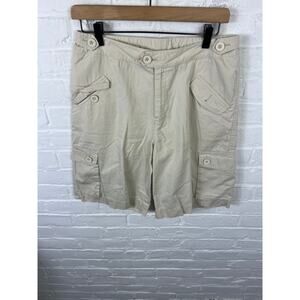 Garnet Hill Women's Cotton Mid Rise Cargo Shorts Casual Fit Tan Size 10